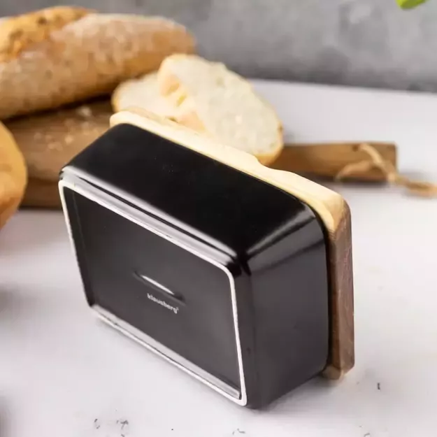 Klausberg keraminė sviestinė su akacijos dangčiu ir peiliuku, juoda KB-7784 3