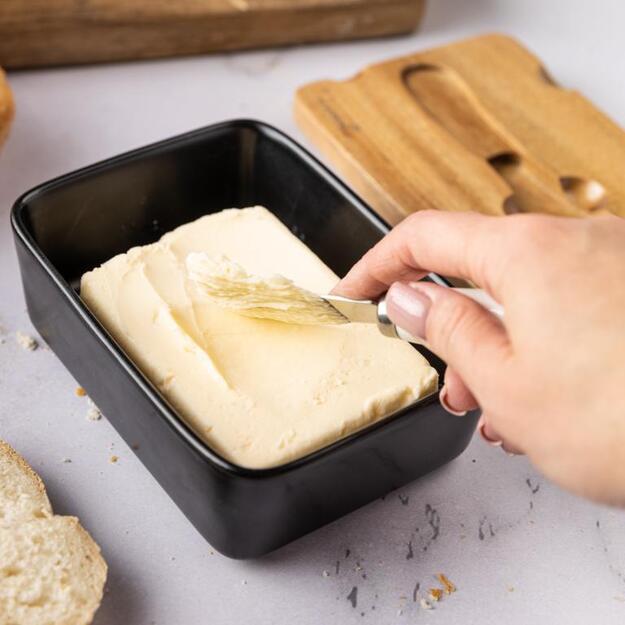 Klausberg keraminė sviestinė su akacijos dangčiu ir peiliuku, juoda KB-7784 1