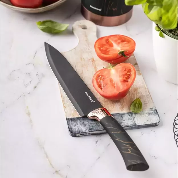 Klausberg virtuvinių peilių rinkinys su stovu, 5 dalių, juodas su rudos spalvos elementais KB-7799 3