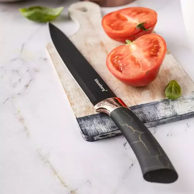 Klausberg virtuvinių peilių rinkinys su stovu, 5 dalių, juodas su rudos spalvos elementais KB-7799 2