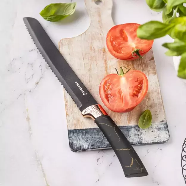 Klausberg virtuvinių peilių rinkinys su stovu, 5 dalių, juodas su rudos spalvos elementais KB-7799 4