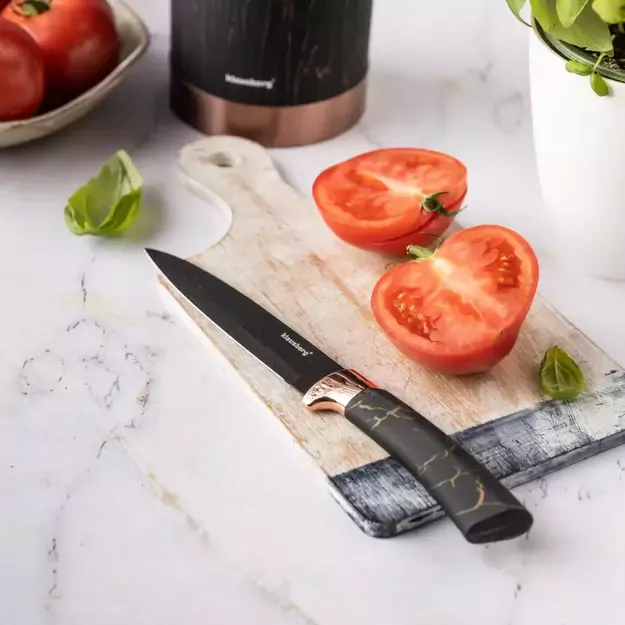 Klausberg virtuvinių peilių rinkinys su stovu, 5 dalių, juodas su rudos spalvos elementais KB-7799 5