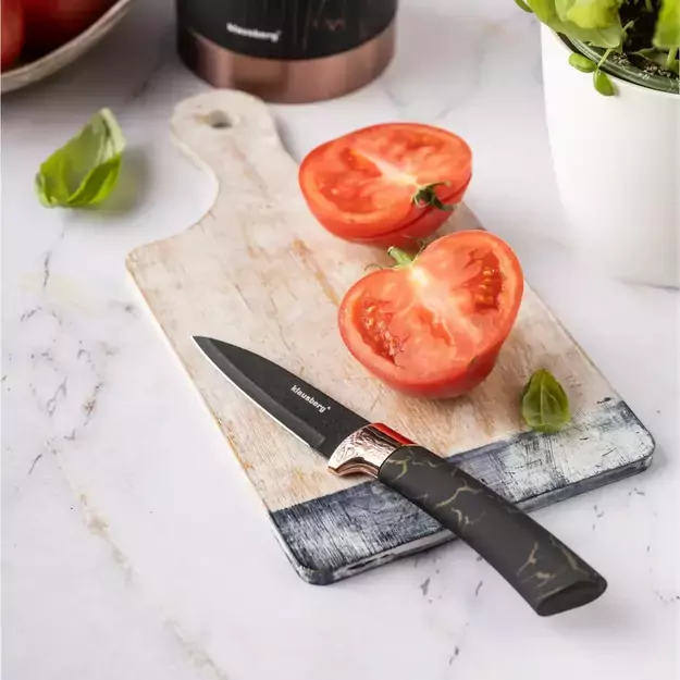 Klausberg virtuvinių peilių rinkinys su stovu, 5 dalių, juodas su rudos spalvos elementais KB-7799 6