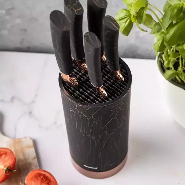 Klausberg virtuvinių peilių rinkinys su stovu, 5 dalių, juodas su rudos spalvos elementais KB-7799 7