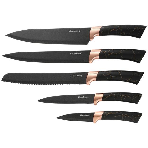 Klausberg virtuvinių peilių rinkinys su stovu, 5 dalių, juodas su rudos spalvos elementais KB-7799 10