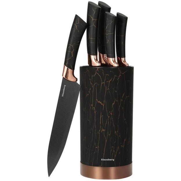 Klausberg virtuvinių peilių rinkinys su stovu, 5 dalių, juodas su rudos spalvos elementais KB-7799