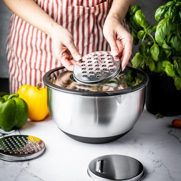 KINGHoff nerūdijančio plieno dubuo su daugiafunkciu dangčiu, 5 l, juodas KH-1861 1