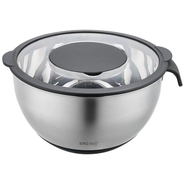 KINGHoff nerūdijančio plieno dubuo su daugiafunkciu dangčiu, 5 l, juodas KH-1861
