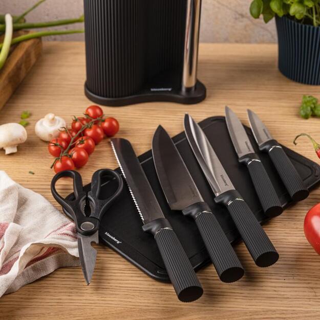 Klausberg peilių rinkinys su stovu, pjaustymo lentele ir popierinių rankšluosčių laikikliu 8 dalių juodas KB-7977 3