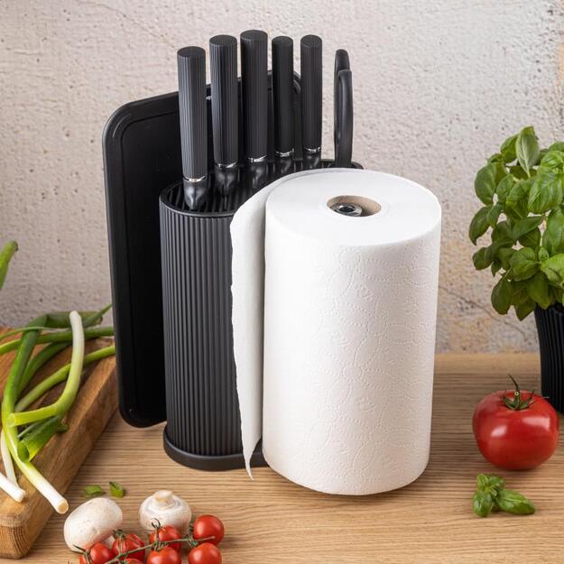 Klausberg peilių rinkinys su stovu, pjaustymo lentele ir popierinių rankšluosčių laikikliu 8 dalių juodas KB-7977 4