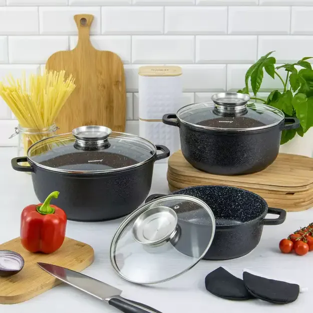 Klausberg puodų rinkinys 12 dalių juodas su marmuro danga KB-7360 1