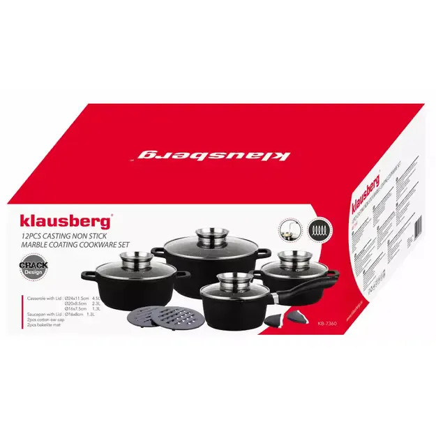 Klausberg puodų rinkinys 12 dalių juodas su marmuro danga KB-7360 2