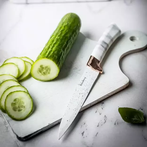 Klausberg virtuvinių peilių rinkinys su stovu, 5 dalių, baltas su rudos spalvos elementais KB-7769 2