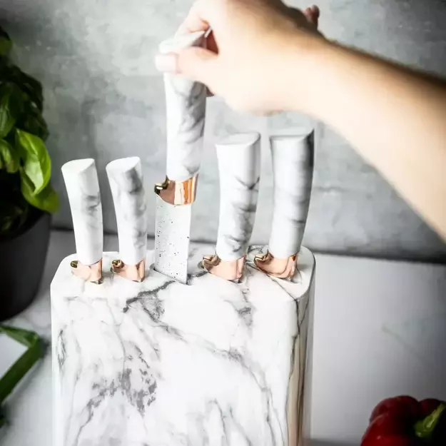 Klausberg virtuvinių peilių rinkinys su stovu, 5 dalių, baltas su rudos spalvos elementais KB-7769 6