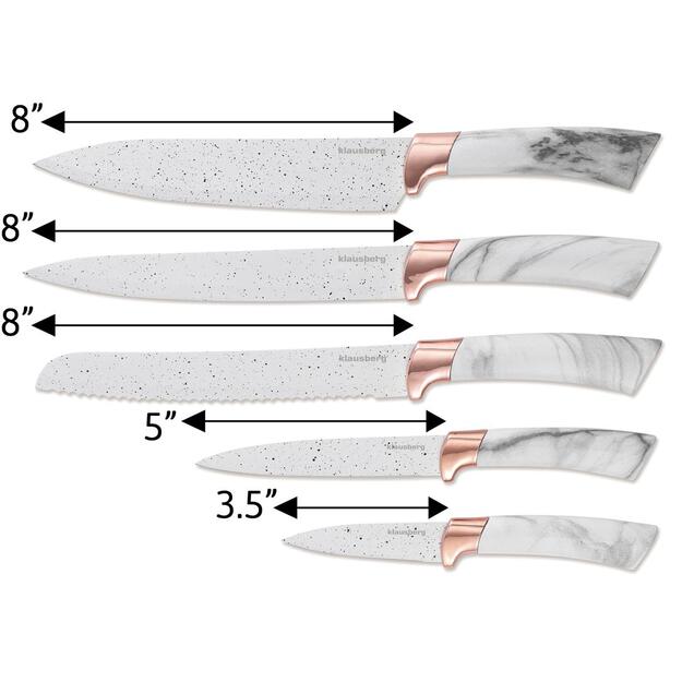 Klausberg virtuvinių peilių rinkinys su stovu, 5 dalių, baltas su rudos spalvos elementais KB-7769 9