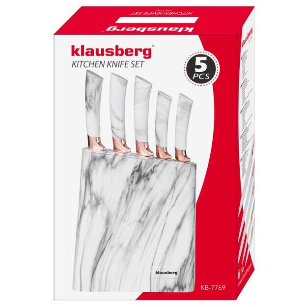 Klausberg virtuvinių peilių rinkinys su stovu, 5 dalių, baltas su rudos spalvos elementais KB-7769 8