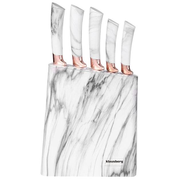 Klausberg virtuvinių peilių rinkinys su stovu, 5 dalių, baltas su rudos spalvos elementais KB-7769