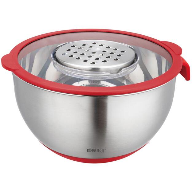 KINGHoff nerūdijančio plieno dubuo su daugiafunkciu dangčiu, 5 l, raudonas KH-1889 1