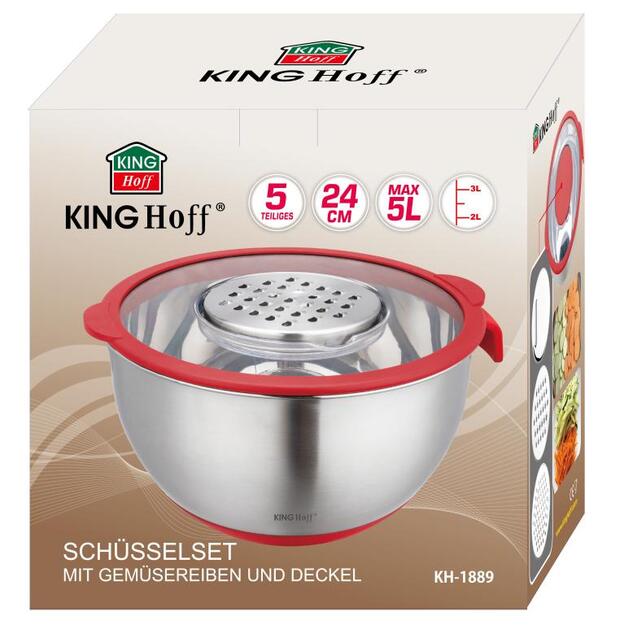 KINGHoff nerūdijančio plieno dubuo su daugiafunkciu dangčiu, 5 l, raudonas KH-1889 3