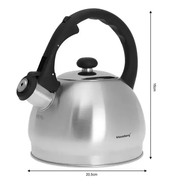 Klausberg nerūdijančio plieno virdulys su švilpuku, 1,8 l KB-7042 3