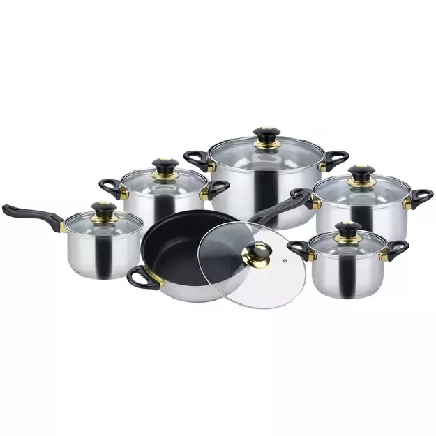 KINGHoff nerūdijančio plieno puodų ir keptuvės rinkinys su dangčiais, 12 dalių, Ø16/18/20/24 cm KH-4441