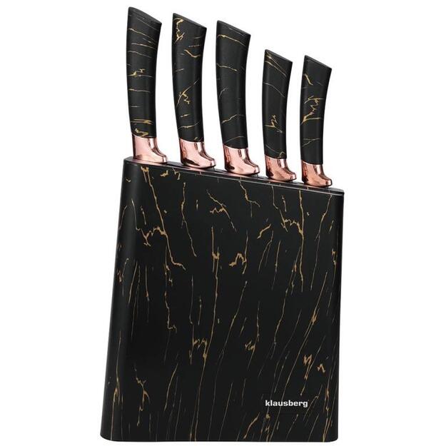 Klausberg virtuvinių peilių rinkinys su stovu, 5 dalių, juodas su rudos spalvos elementais KB-7768