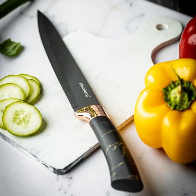 Klausberg virtuvinių peilių rinkinys su stovu, 5 dalių, juodas su rudos spalvos elementais KB-7768 1