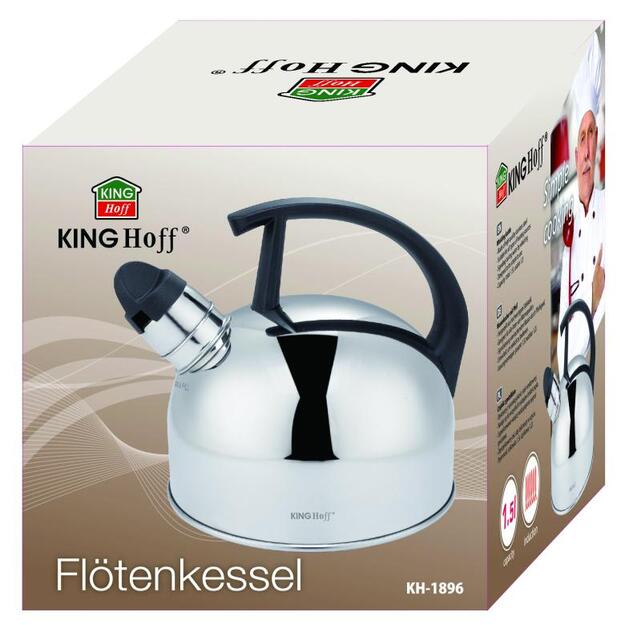 KINGHoff nerūdijančio plieno virdulys su švilpuku, 1,5 l, sidabrinis KH-1896 2