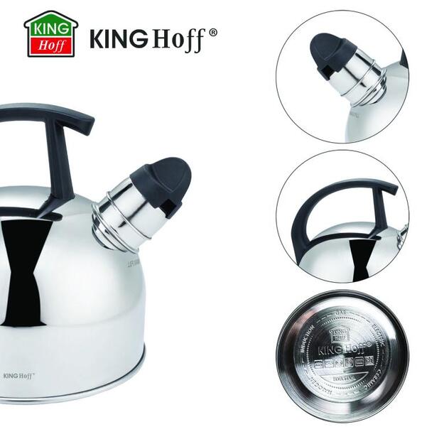 KINGHoff nerūdijančio plieno virdulys su švilpuku, 1,5 l, sidabrinis KH-1896 1