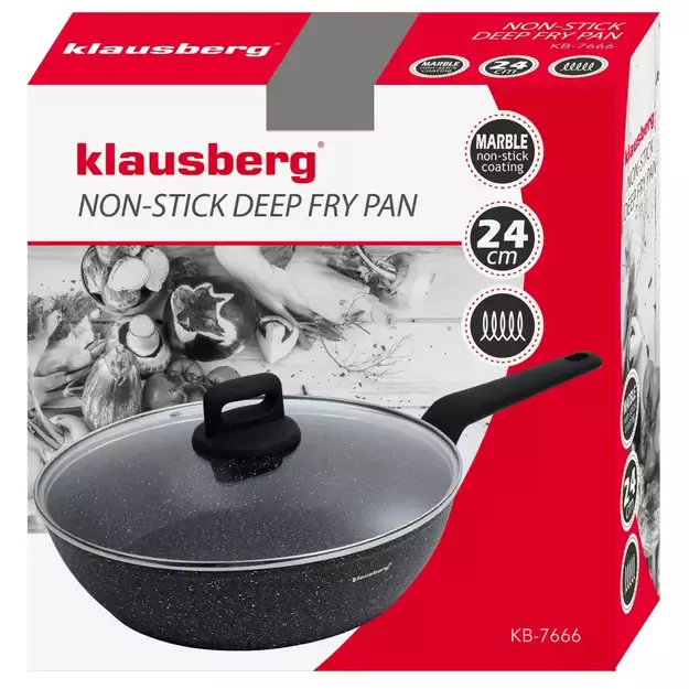 Klausberg aliumininė keptuvė su marmurine danga ir dangčiu, Ø24 cm, juoda KB-7666 6