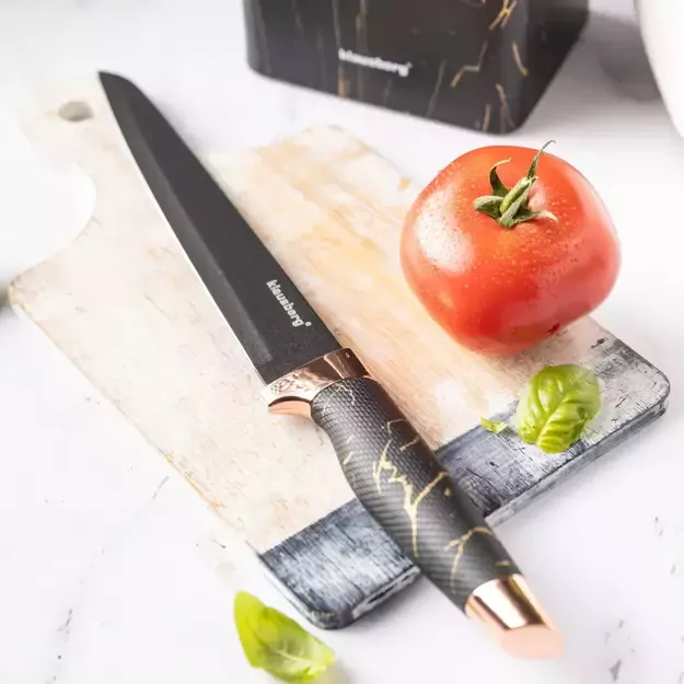 Klausberg virtuvinių peilių rinkinys su stovu ir žirklėmis, 6 dalių, juodas su rudos spalvos elementais KB-7770 3