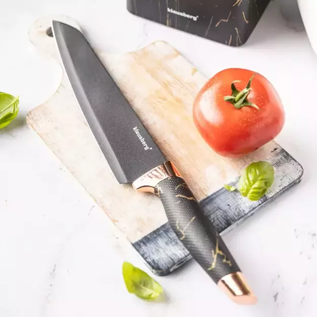 Klausberg virtuvinių peilių rinkinys su stovu ir žirklėmis, 6 dalių, juodas su rudos spalvos elementais KB-7770 2