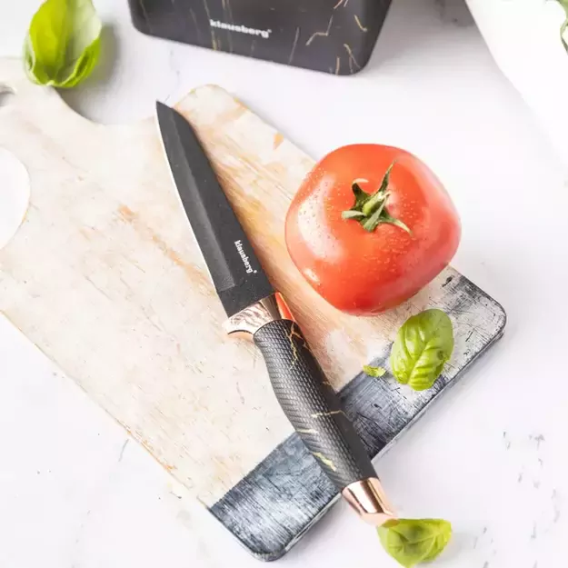 Klausberg virtuvinių peilių rinkinys su stovu ir žirklėmis, 6 dalių, juodas su rudos spalvos elementais KB-7770 4