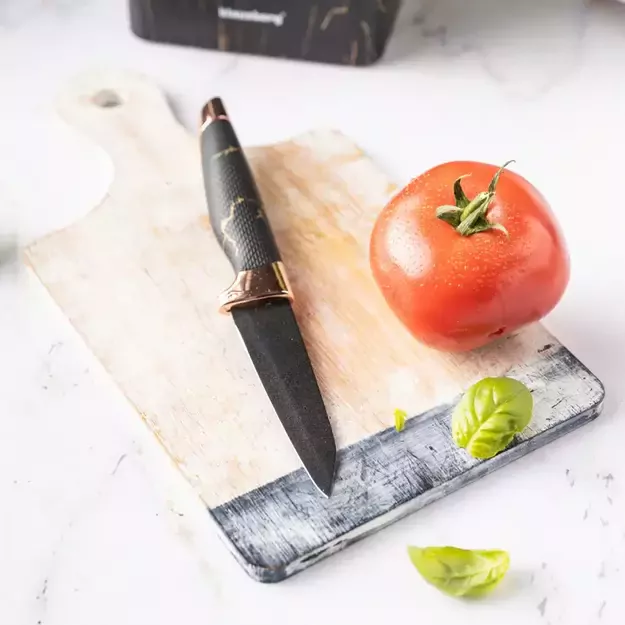 Klausberg virtuvinių peilių rinkinys su stovu ir žirklėmis, 6 dalių, juodas su rudos spalvos elementais KB-7770 5