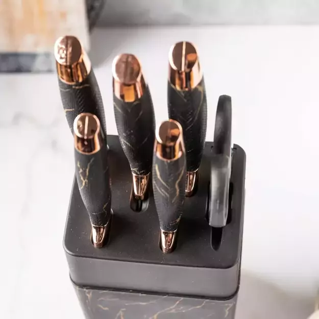 Klausberg virtuvinių peilių rinkinys su stovu ir žirklėmis, 6 dalių, juodas su rudos spalvos elementais KB-7770 7