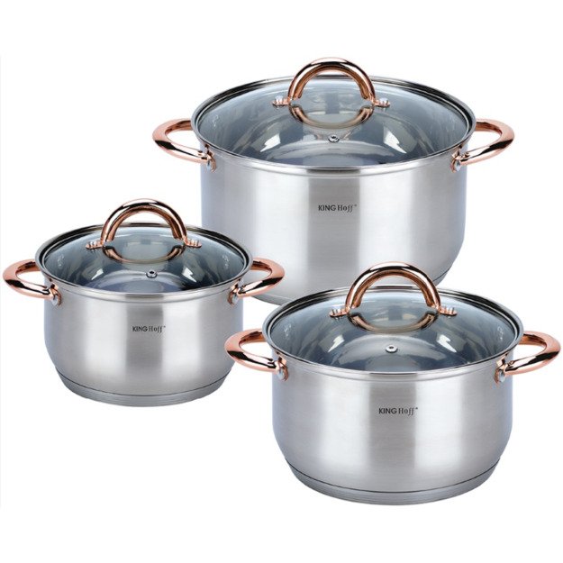 KINGHoff nerūdijančio plieno puodų rinkinys, 6 dalių, rožinio aukso spalvos KH-1762