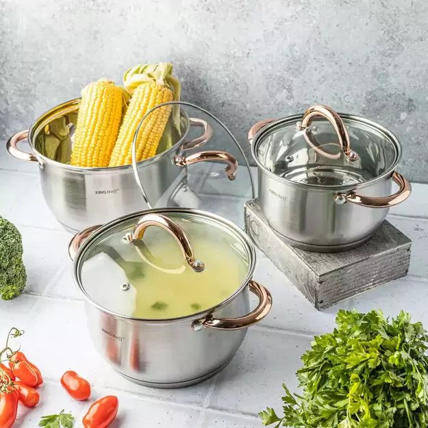 KINGHoff nerūdijančio plieno puodų rinkinys, 6 dalių, rožinio aukso spalvos KH-1762 1