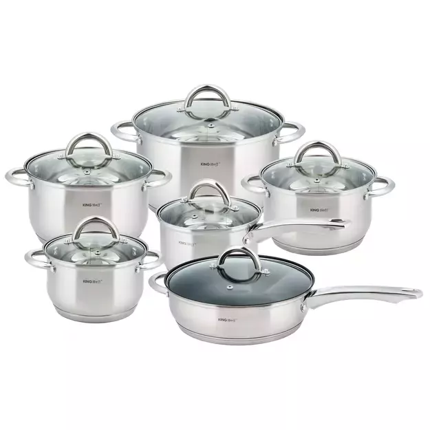 Kinghoff 12 dalių puodų ir keptuvės rinkinys, nerūdijantis plienas KH-4450