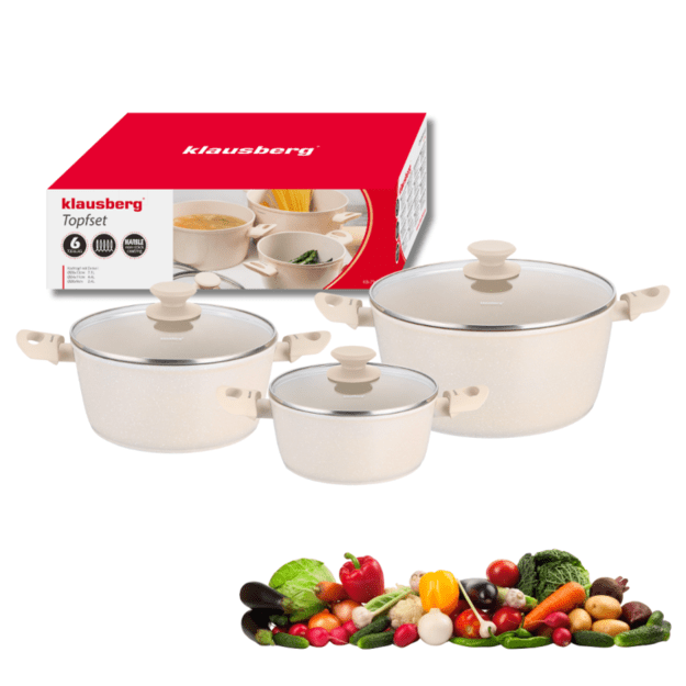 Klausberg puodų rinkinys 6 dalių aliuminis marmuro danga indukcijai smėlio spalvos KB-7961 1