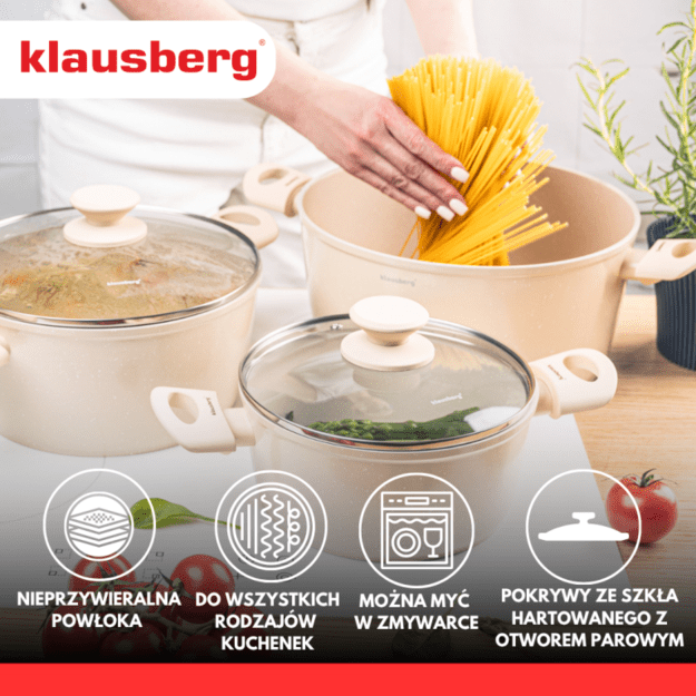 Klausberg puodų rinkinys 6 dalių aliuminis marmuro danga indukcijai smėlio spalvos KB-7961 4
