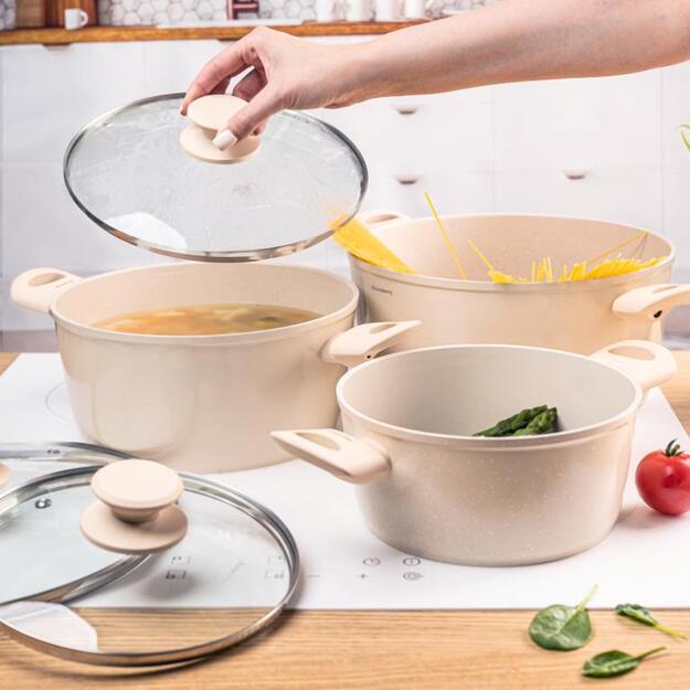 Klausberg puodų rinkinys 6 dalių aliuminis marmuro danga indukcijai smėlio spalvos KB-7961 2