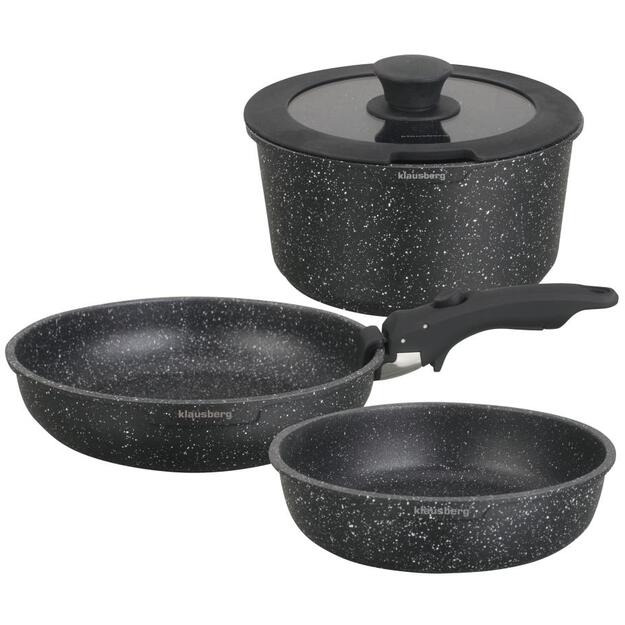 Klausberg puodų ir keptuvių rinkinys su nuimama rankena 5 dalių marmuro danga KB-7858