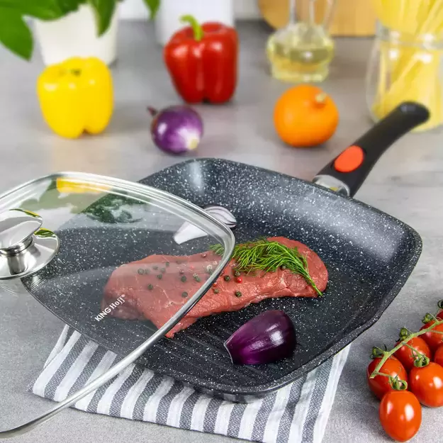 KINGHoff aliumininė keptuvė su marmurine danga ir nuimama rankena, Ø24 cm, juoda KH-1510 1