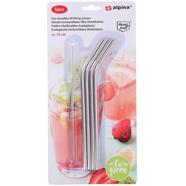 Alpina daugkartiniai gėrimo šiaudeliai, 21 cm, su valymo šepetėliu, 4 vnt. 871125214655