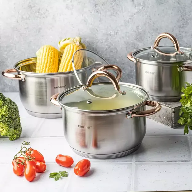 Kinghoff puodų rinkinys 6 elementai, rožinio aukso spalva KH-1761 1