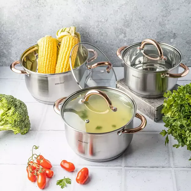 Kinghoff puodų rinkinys 6 elementai, rožinio aukso spalva KH-1761 3