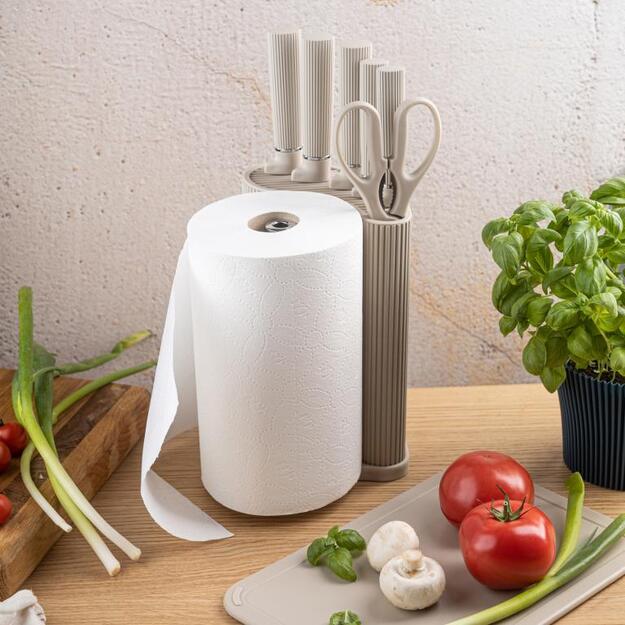 Klausberg peilių rinkinys su stovu, pjaustymo lentele ir popierinių rankšluosčių laikikliu 8 dalių smėlio spalvos KB-7978 4