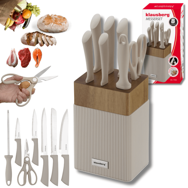 Klausberg peilių rinkinys su akacijos medienos stovu 8 dalių KB-7984 1