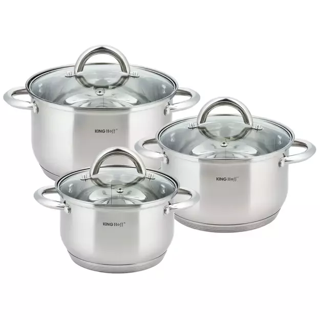 KINGHoff nerūdijančio plieno puodų rinkinys su dangčiais, 6 dalių KH-4447