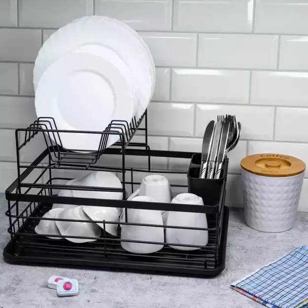 Kinghoff dviejų eilių indų džiovyklė, plienas–plastikas, juoda KH-1716 1